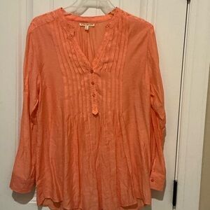 Orange Pleated Mandarin Collar Blouse